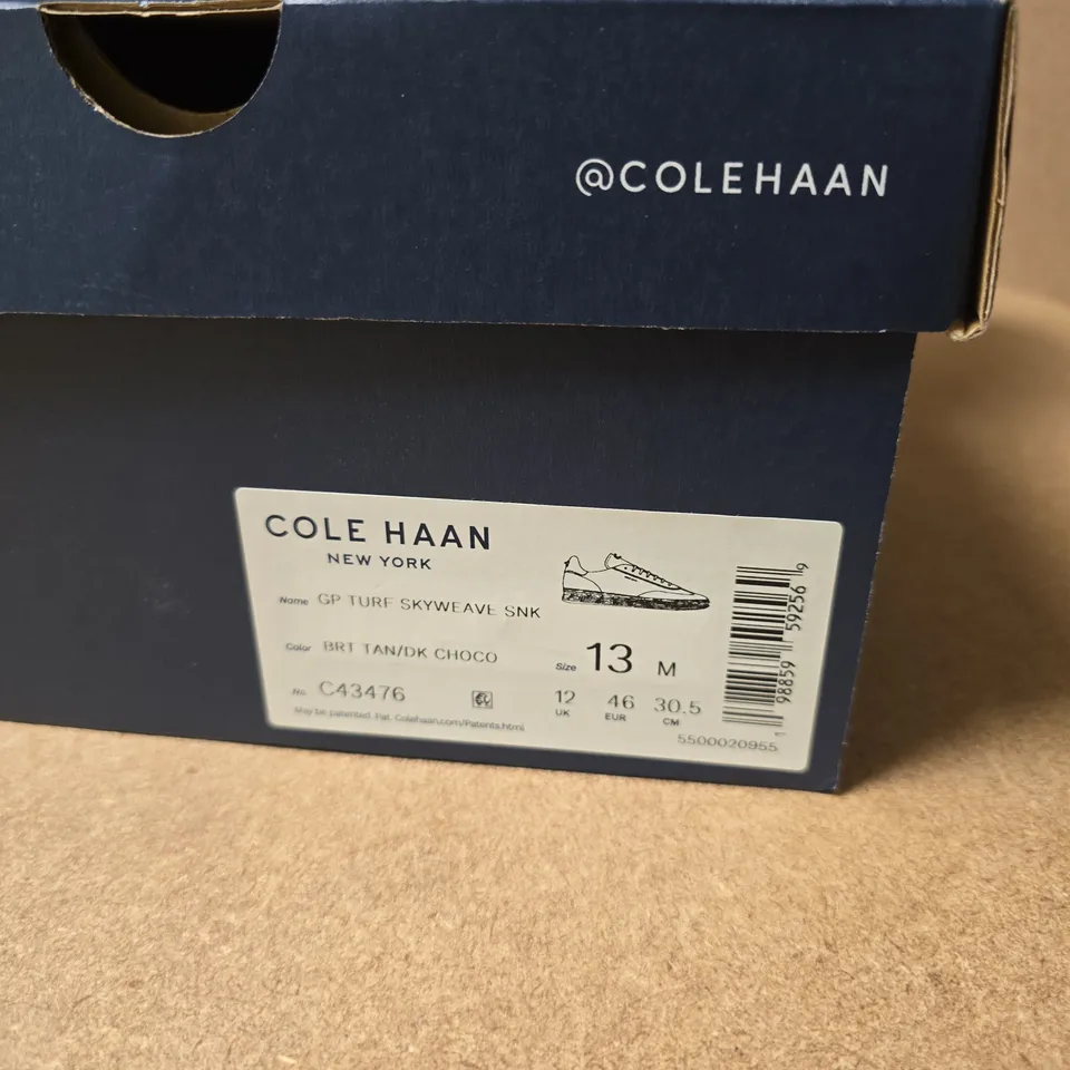 COLE HAAN TURF SKYWEAVE SHOES – BROWN LEATHER, UK 12