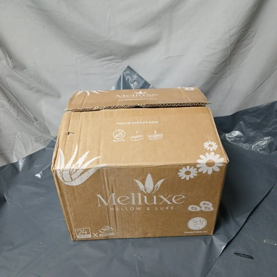 BOX OF 24 PACKS OF MELLUXE FLUSHABLE TOILET TISSUES 