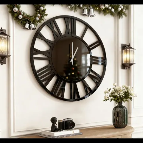 BOXED WALL DECOR SKELET GLASS MIRRORED ACCENT WALL CLOCK (1 BOX)