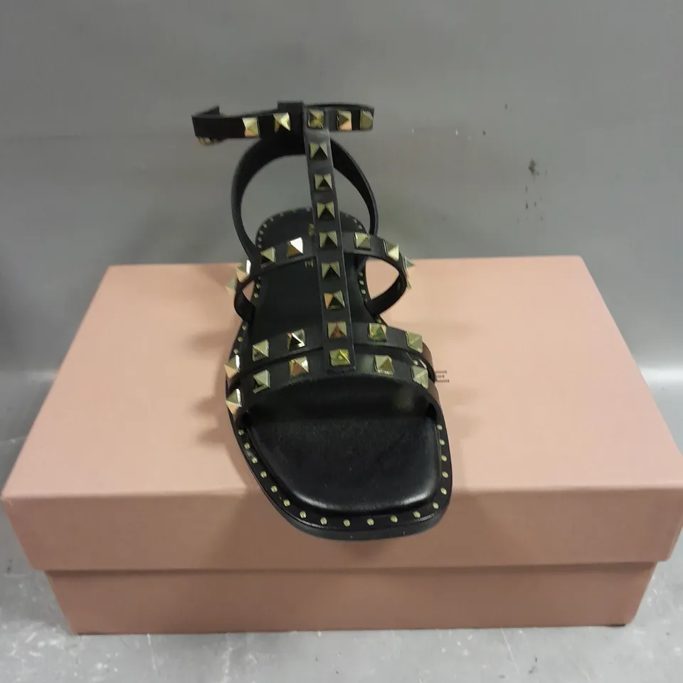 BOXED PAIR OF AIR & GRACE AURORA OPEN TOE BOOTS IN BLACK - 6