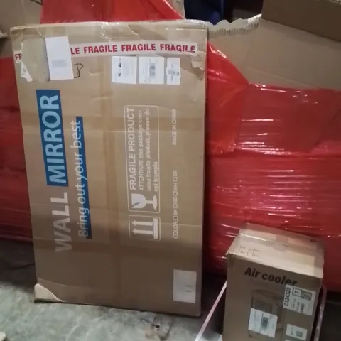 PALLET OF ASSORTED HOUSEHOLD GOODS AND PRODUCTS TO INCLUDE;AID COOLER,WALL MIRROR,CAT LITTER TRAY