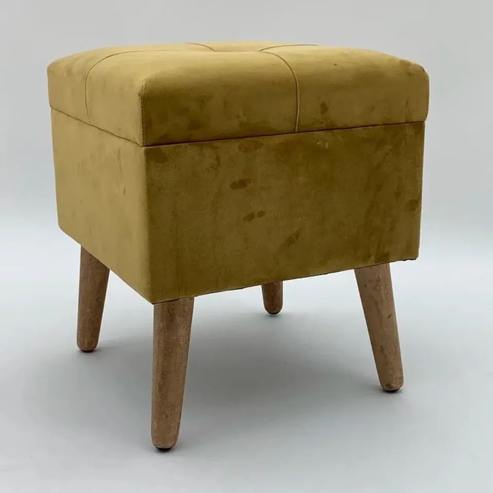 BOXED BOURQUIN 33CM WIDE VELVET SQUARE SOLID COLOUR STORAGE OTTOMAN 