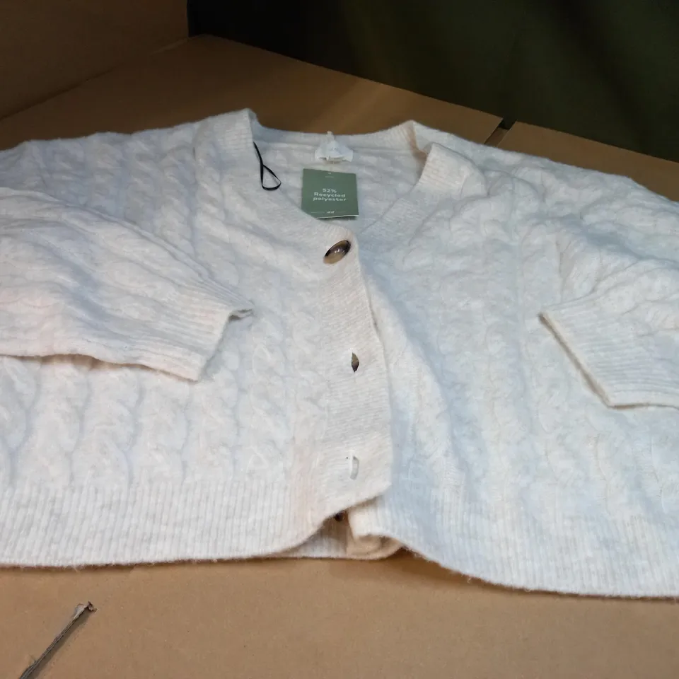 H&M OATMEAL KNITTED V NECK BUTTON THROUGH CARDIGAN - SMALL
