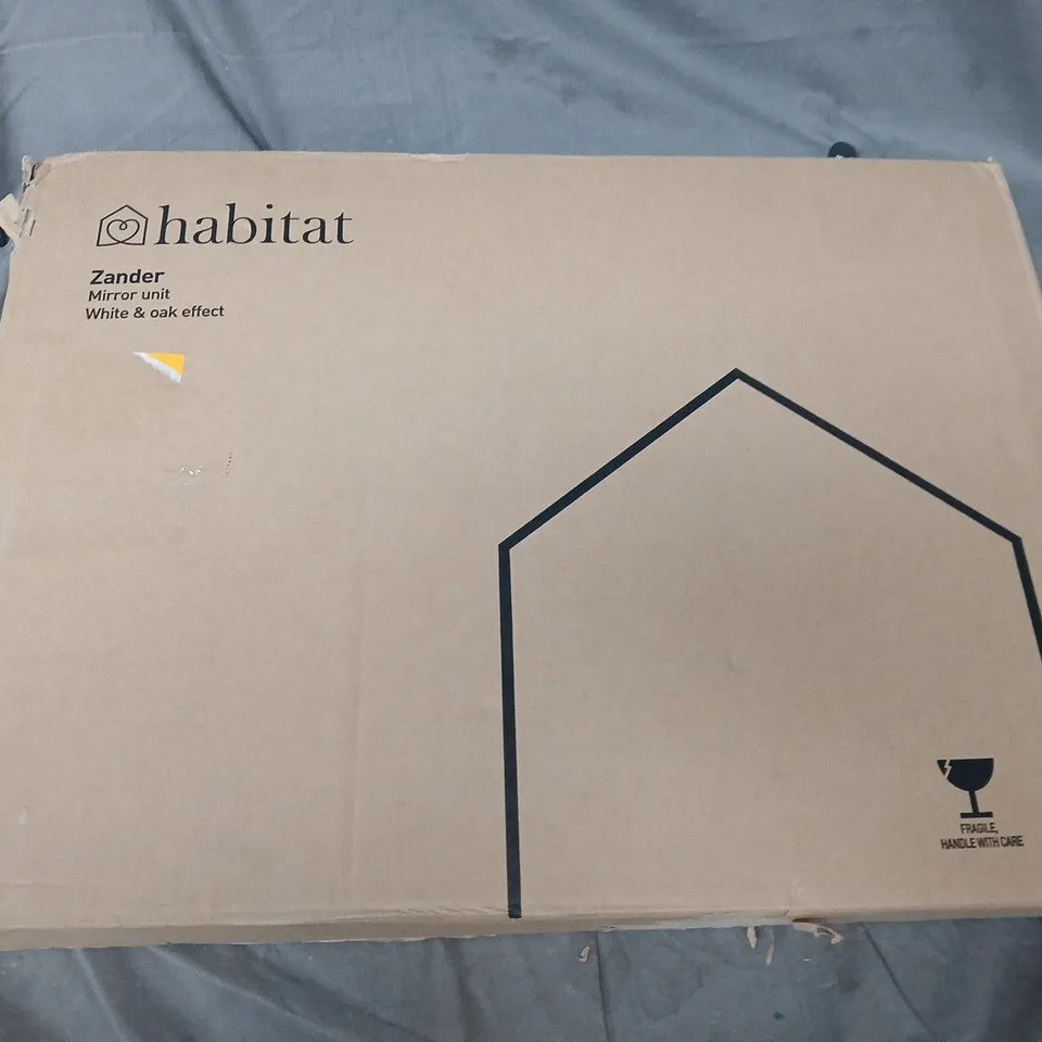 BOXED HABITAT ZANDER MIRROR UNIT IN WHITE & OAK EFFECT - COLLECTION ONLY