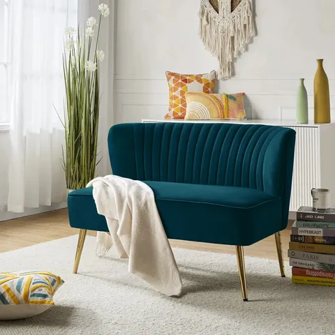 BOXED LISETTE 119cm CURVED BACK 2 SEATER LOVESEAT - TEAL (1 BOX)