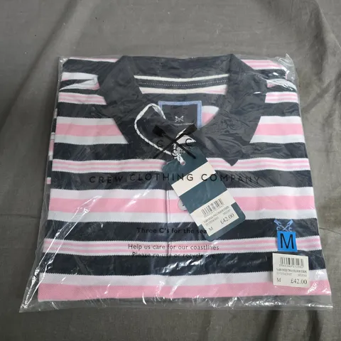 BAGGED CREW CLOTHING COMPANY YARN DYED TWO COLOURS STRIPE IN NAVY/PINK/WHITE - MEDIUM