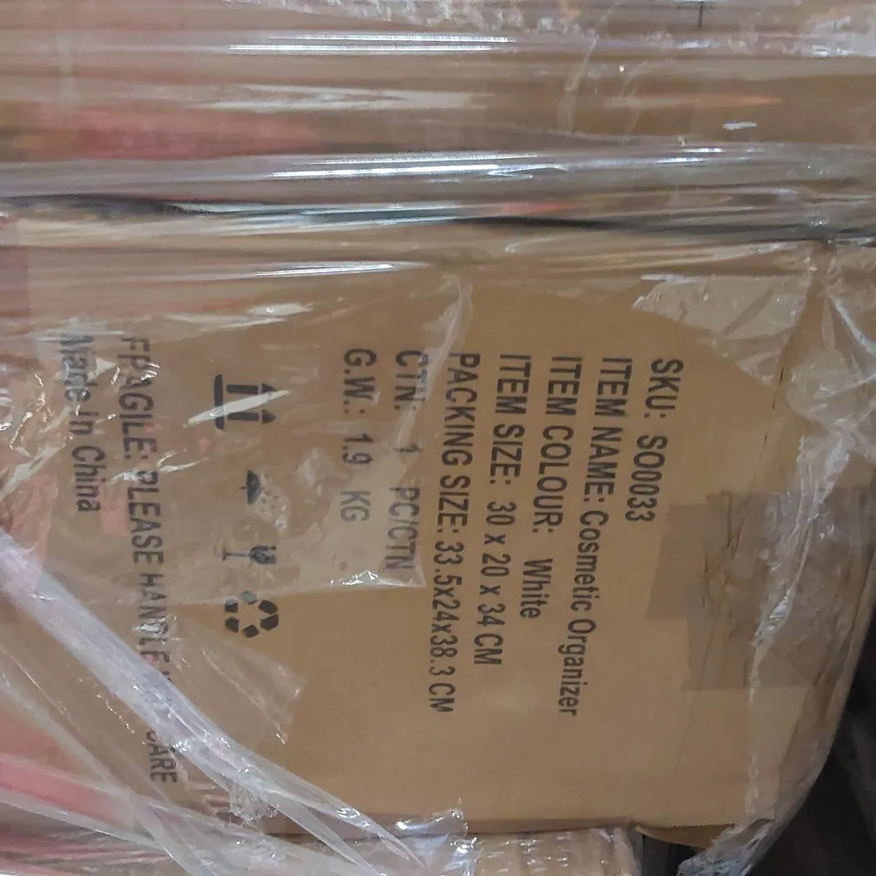 PALLET CONTAINING A VERY LARGE QUANTITY OF ASSORTED FURNITURE PRODUCTS ECT INCLUDING: TRASH BIN, SHOE RACK, COSMETIC ORGANISER, BAR CHAIR ECT