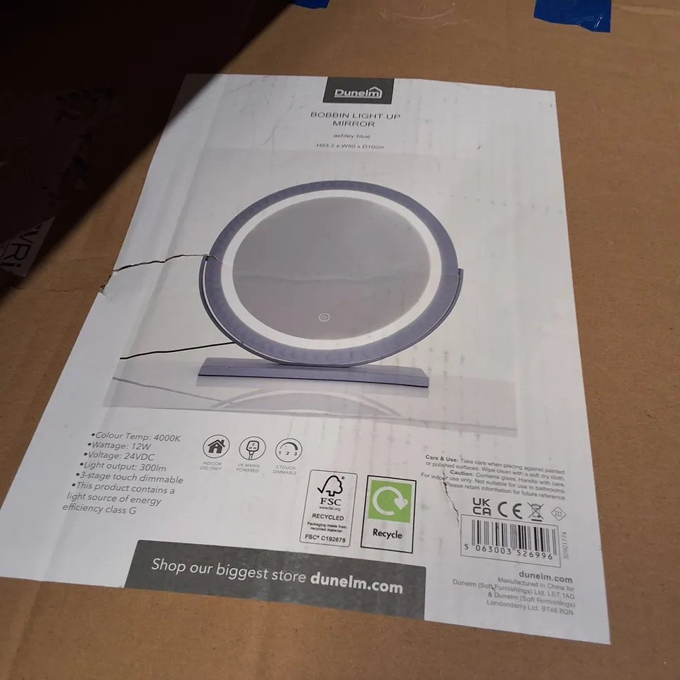 BOXED DUNELM LIGHT UP MIRROR WITH LED RING