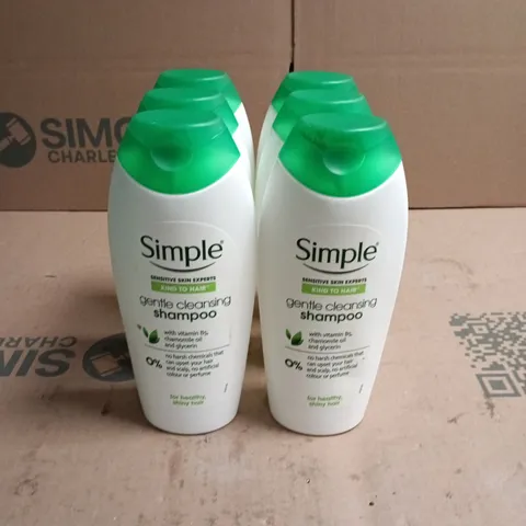 LOT OF 6 BOTTLES OF SIMPLE GENTLE CLEANSING SHAMPOO 400ML PER BOTTLE