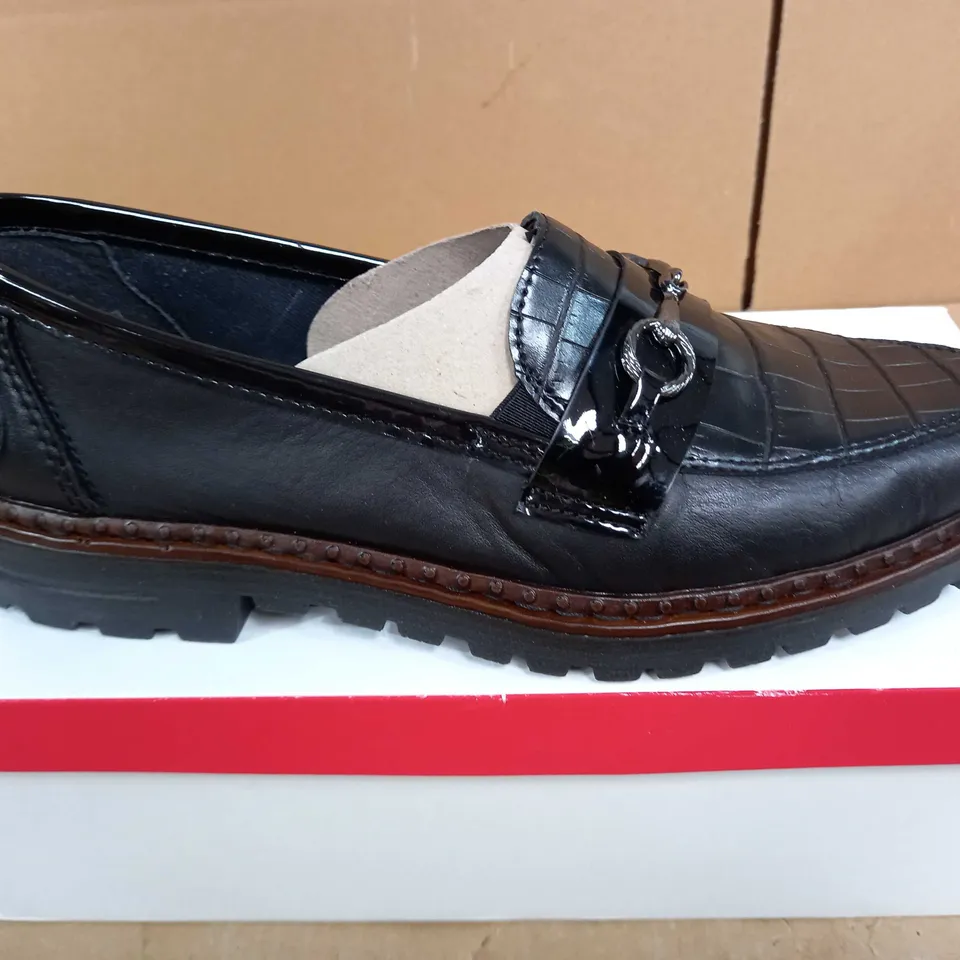 RIEKER LOAFER WITH METAL TRIM - BLACK CROCODILE - SIZE 6.5