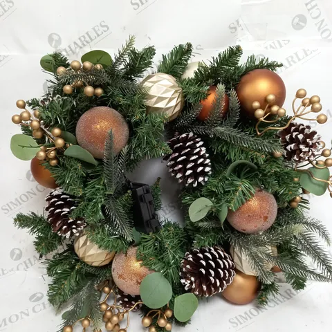 COPPER AND GOLD PRE-LIT FESTIVE WREATH