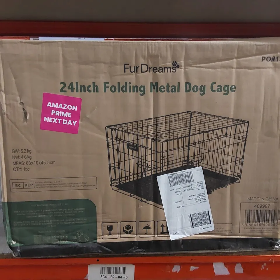 BOXED FURDREAMS 24" FOLDING METAL DOG CRATE 