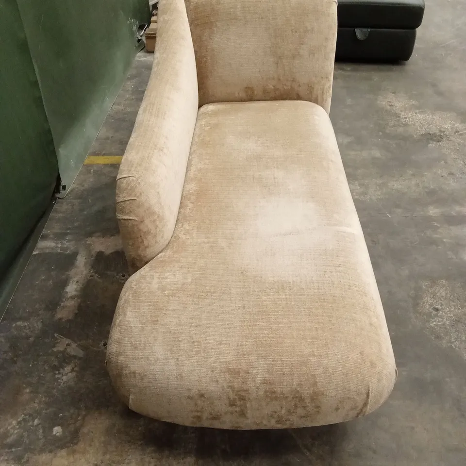 DESIGNER FABRIC UPHOLSTERED CHAISE LOUNGE - BEIGE