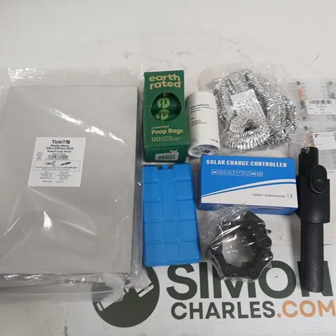 LOT OF ASSORTED HOUSEHOLD ITEMS TO INCLUDE SOLAR CHARGE CONTROLLER,ICE PACKS ANDS WASHING MACHINE TABLETS