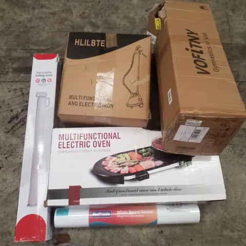 PALLET CONTAINING ASSORTED PRODUCTS INCLUDING RETRACTABLE SAFETY GATE, MULTIFUNCTIONAL ELECTRIC OVEN, GYMNASTICS AIR MAT, WHITEBOARD STICKER & MULTIFUNCTIONAL ELECTRIC IRON