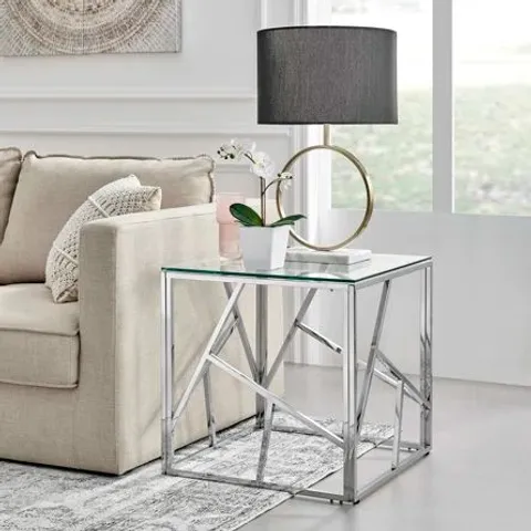 BOXED AMALFI SILVER CHROME SIDE TABLE 