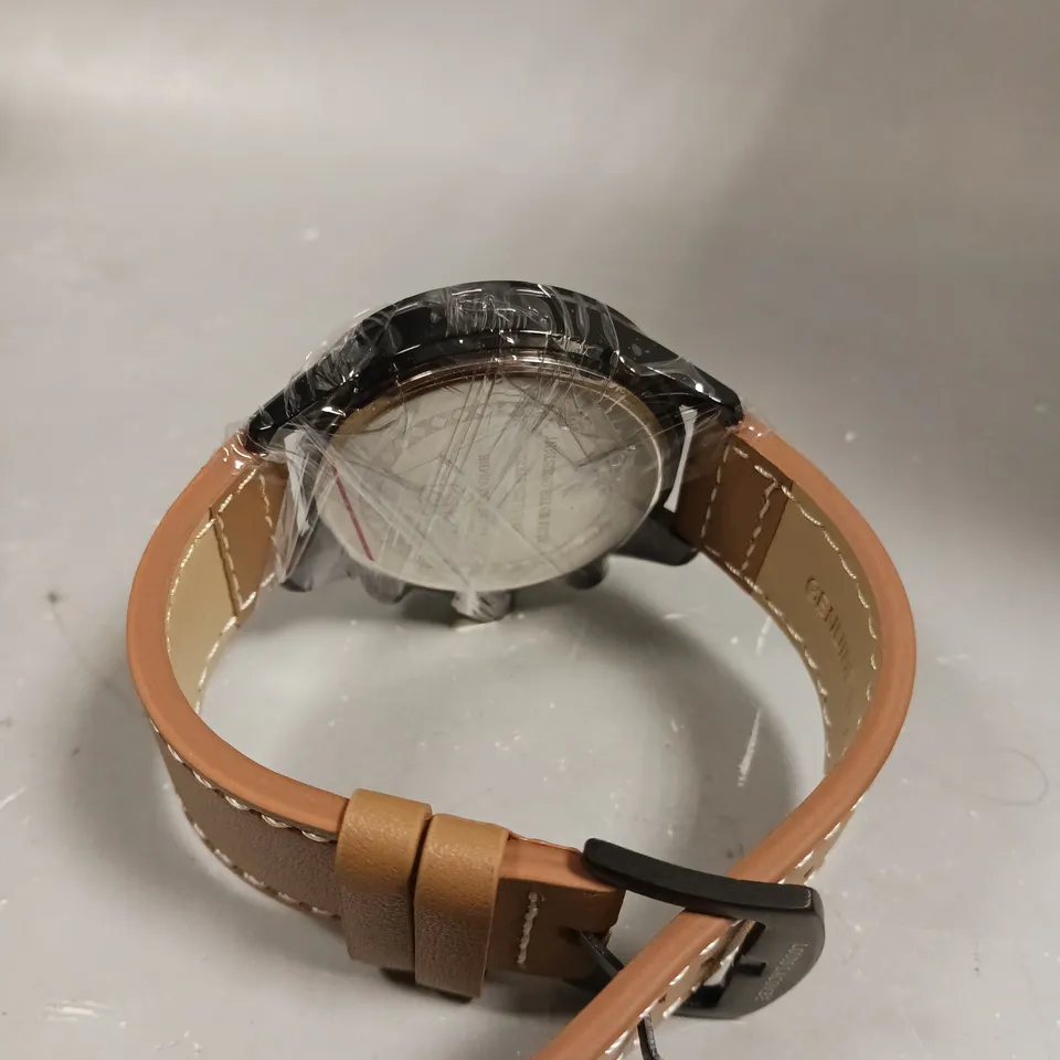 MENS LOUIS LACOMBE CHRONGRAPH WATCH – 3 SUB DIALS – BLACK CASE – LEATHER STRAP