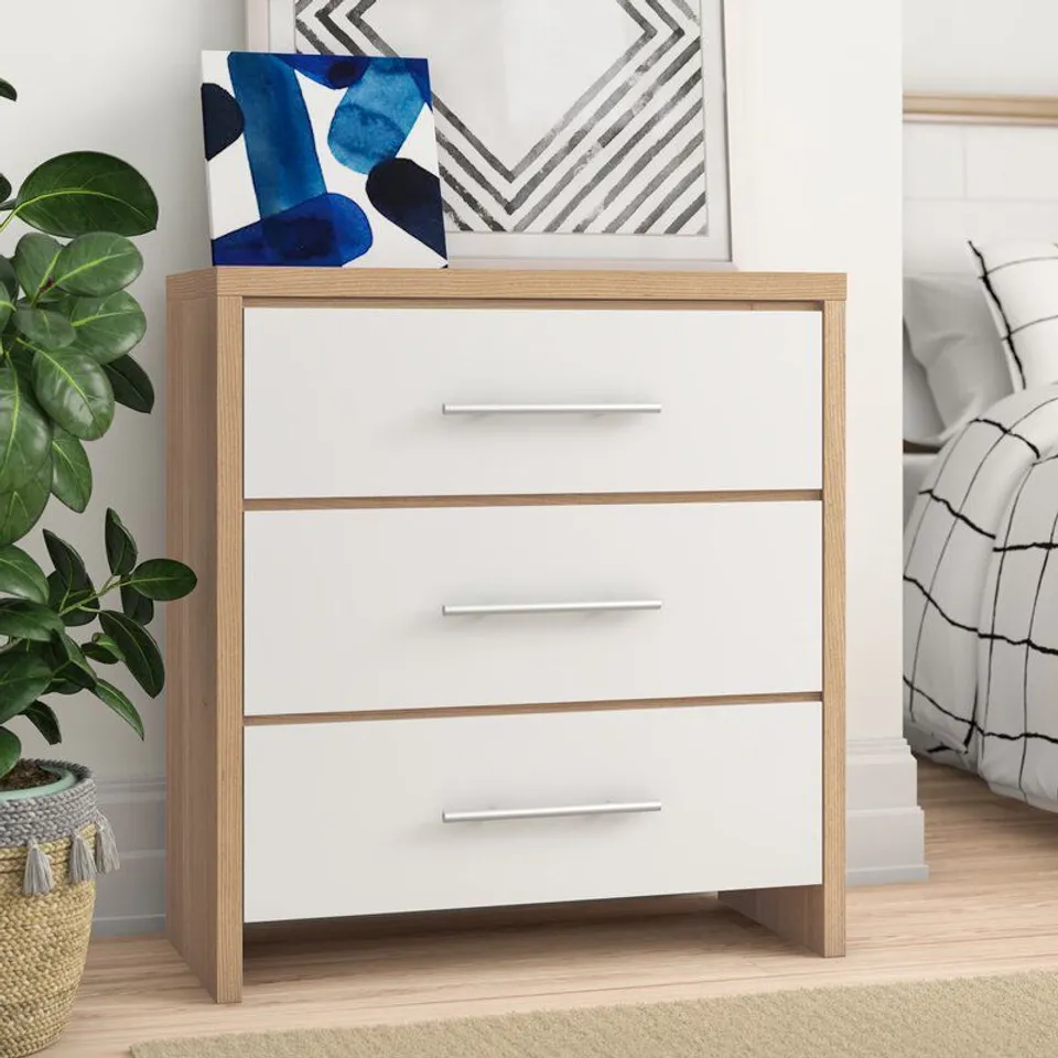 GIA 3 DRAWER 80CM W CHEST OF DRAWERS - OAK