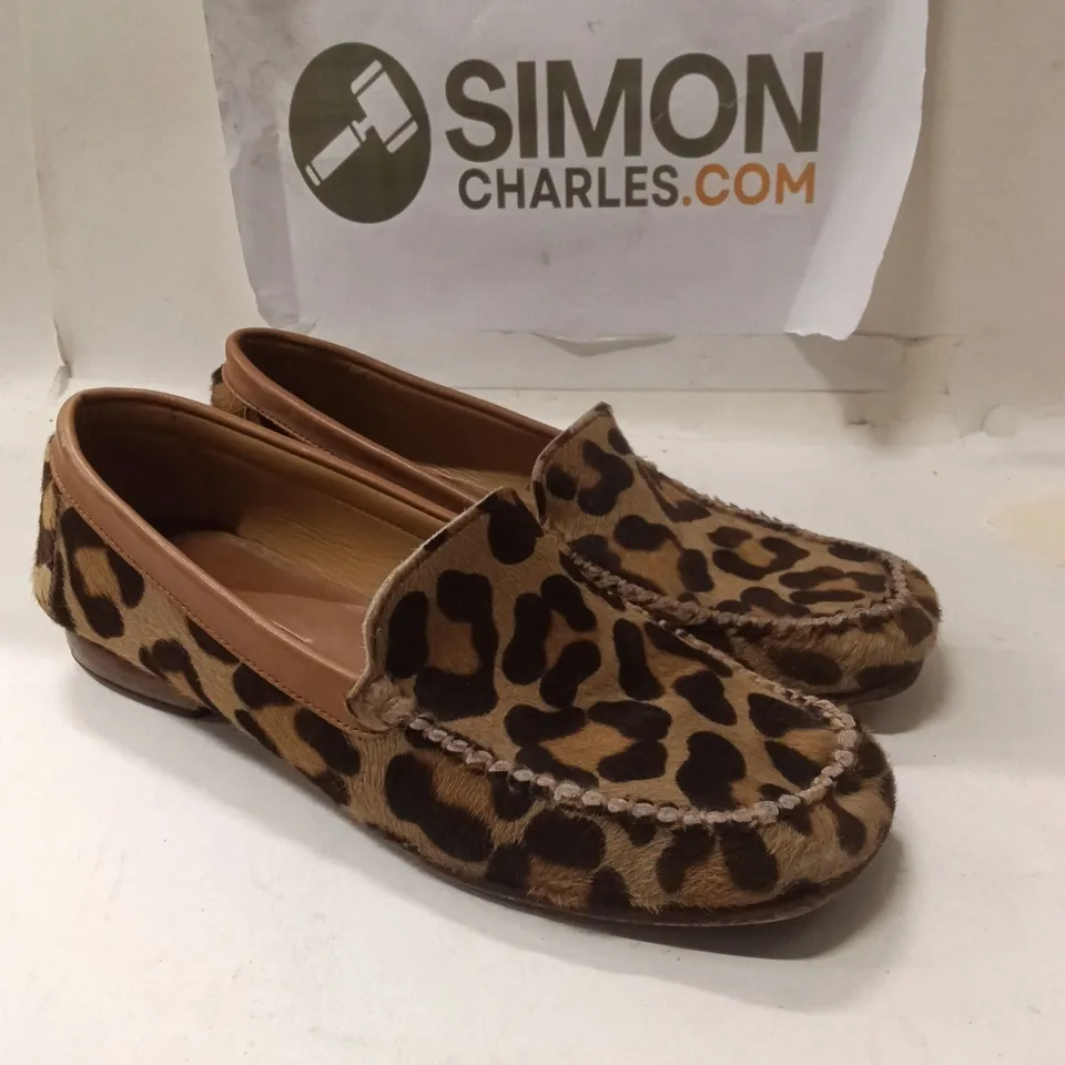 LEOPARD PRINT FAUX FUR SLIP-ON LOAFERS – WOMEN'S SHOES (NO SIZE SHOWN - ESTIMATED SIZE UK5 EU38)