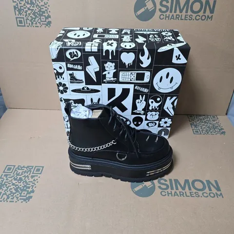 BOXED KOI THE SILENCE PLATFORM GRUNGE BOOTS BLACK UK SIZE 4 