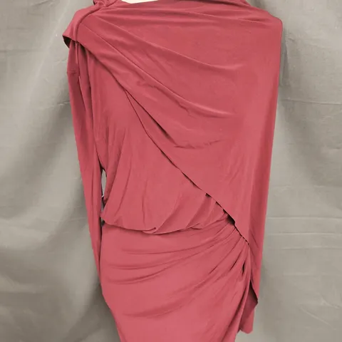 CLUB LONDON CELESTE LONG SLEEVE MINI DRESS WITH CAPE SLEEVE IN TAWNY PORT SIZE 10