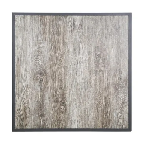 BOXED BOLERO WOOD GRAIN EFFECT SQUARE TEMPERED GLASS TABLE TOP GREY TRIM 700X700MM