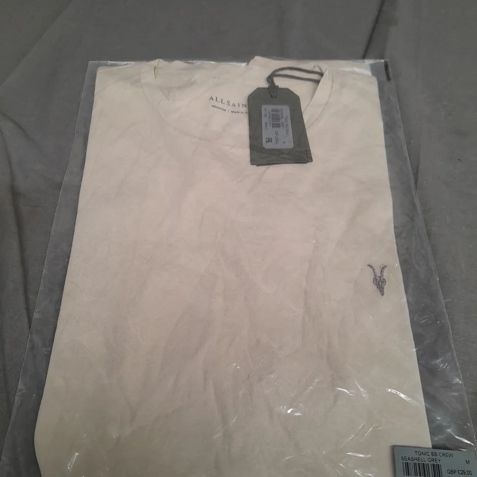 SEALED ALL SAINTS TONIC SS CREW SEASHELL GREY T-SHIRT - MEDIUM