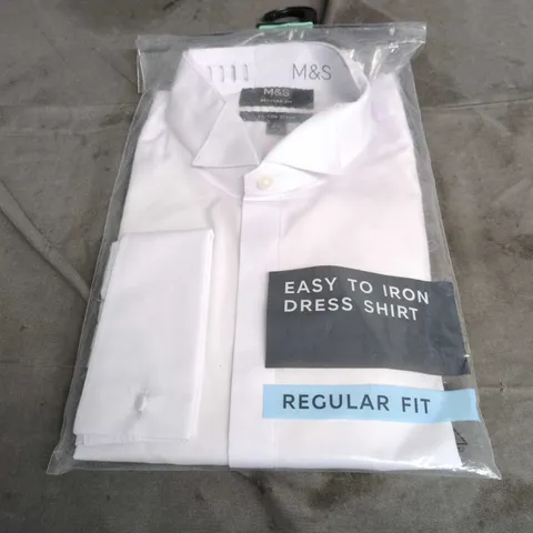 M&S MEN'S WHITE COTTON-BLEND DRESS SHIRT – REGULAR FIT, NECK 17.5 IN (UK 17.5 / 44-45) – SEALED IN PACKAGING