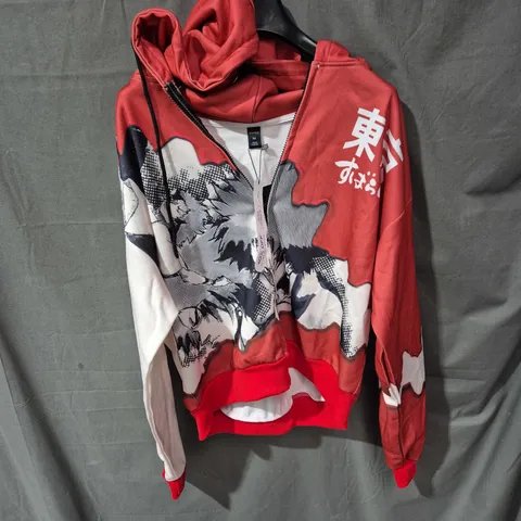 ROMWE MEN'S GRAPHIC ZIP HOODIE – RED/BLACK/WHITE, UK 38 (US 38 / EUR 48)