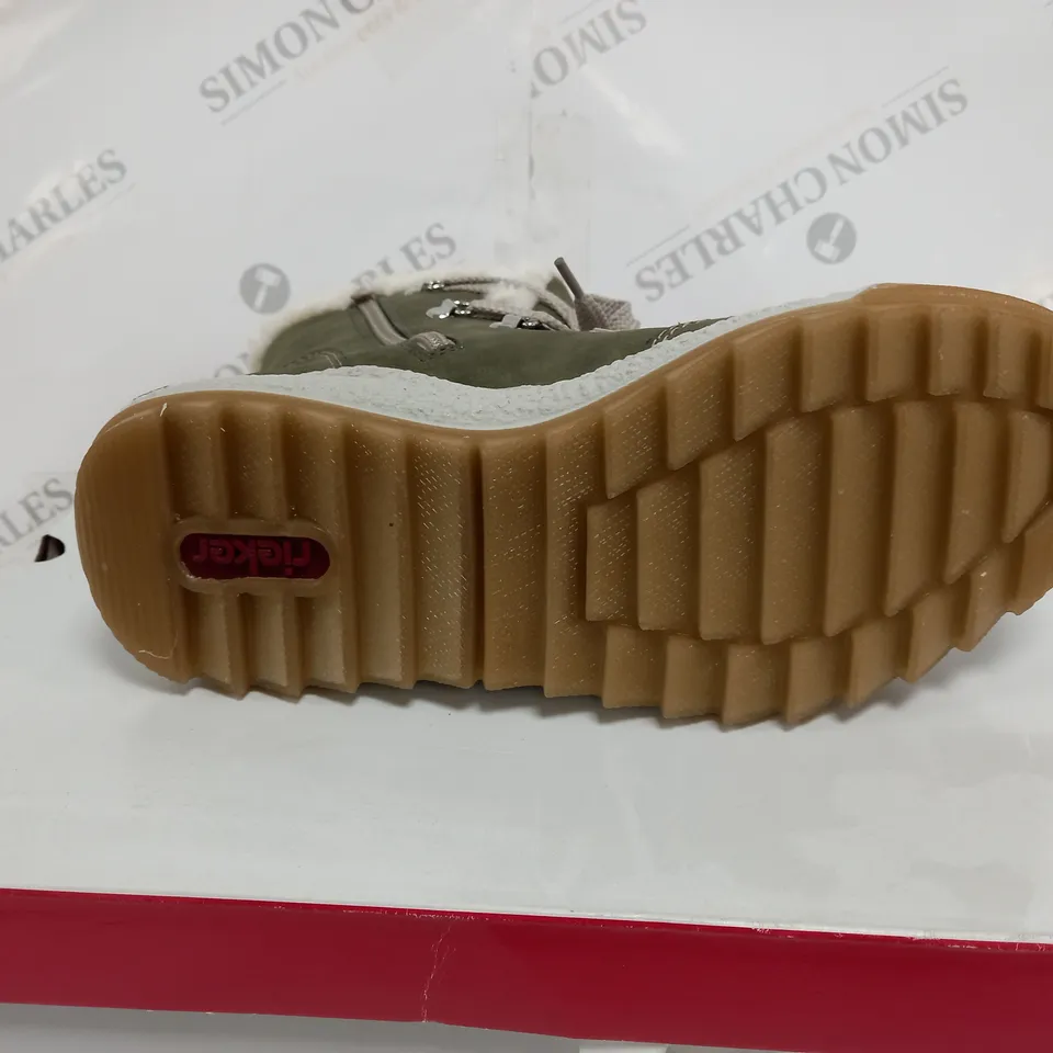 BOXED PAIR OF RIEKER ANTISTRESS HIKING BOOTS, KHAKI - SIZE 6