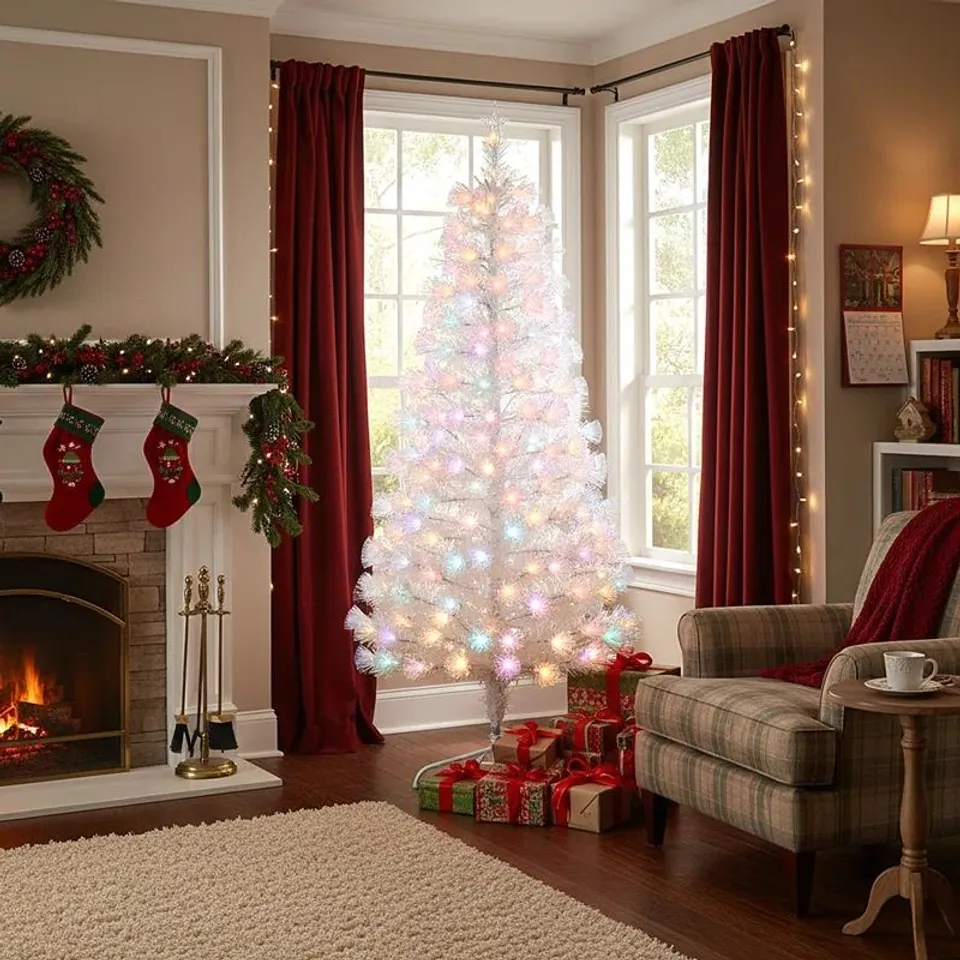 BOXED 180cm WHITE COLOUR-CHANGING FIBRE OPTIC CHRISTMAS TREE (1 BOX)