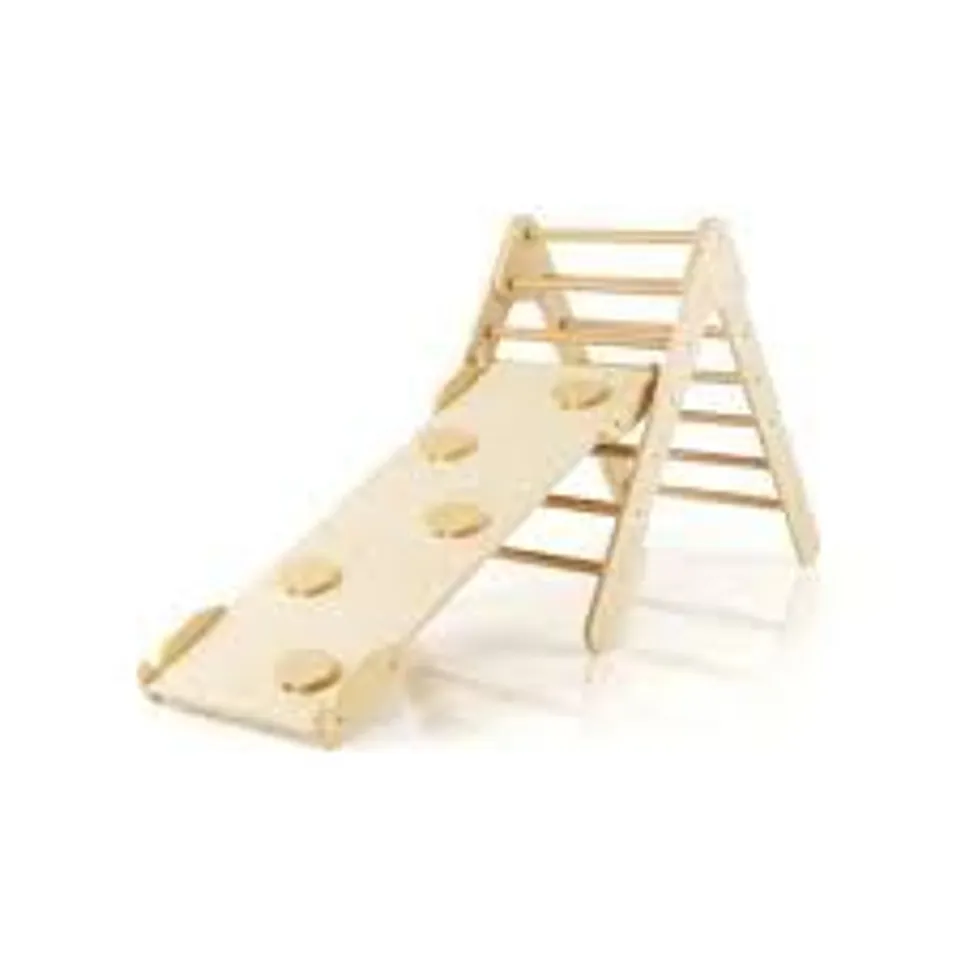 BOXED COSTWAY 3-IN-1 WOODEN CLIMBING TRIANGLE SET TRIANGLE CLIMBER WITH RAMP