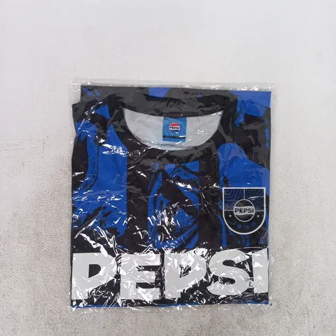 BAGGED PEPSI FOOTBALL JERSEY IN BLACK/BLUE SIZE LARGE