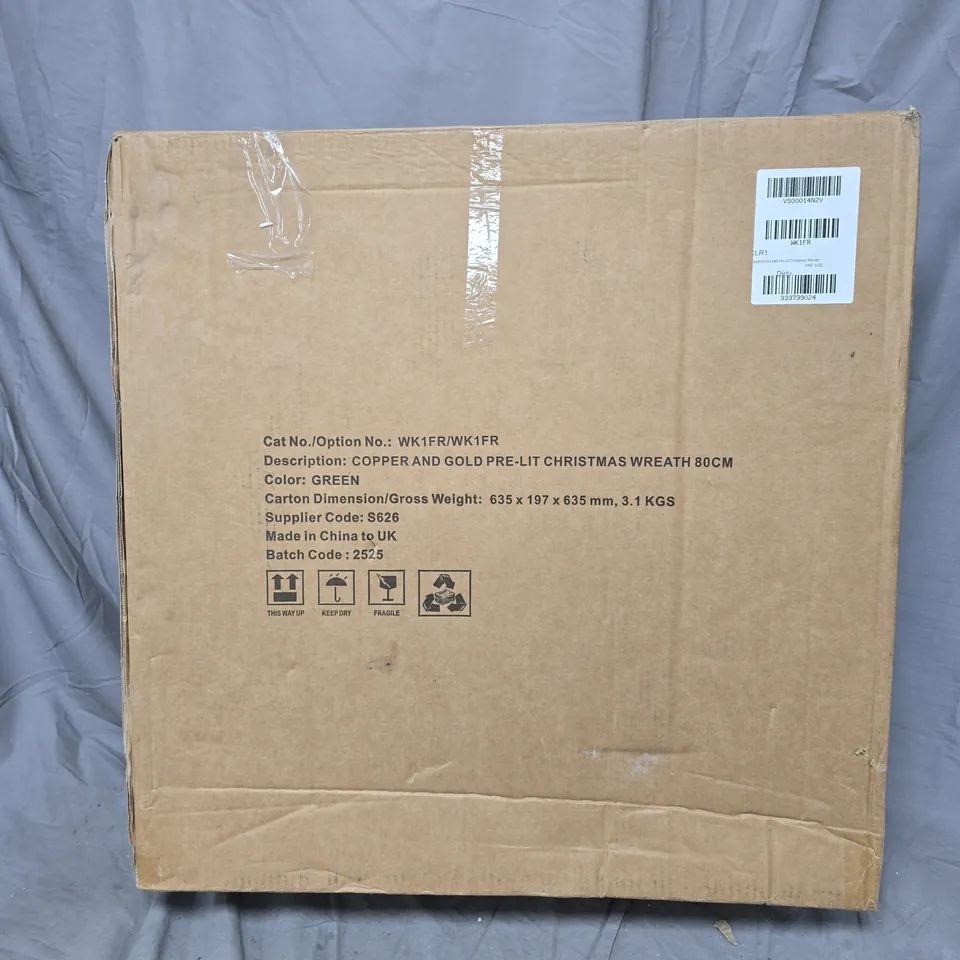 COPPER AND GOLD PRE LIT CHRISTMAS WREATH, ONE SIZE