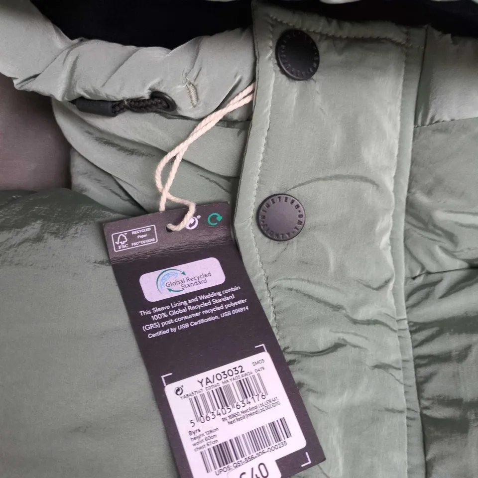 NEXT KIDS ZIP THROUGH HOODED COAT IN GREEN - 8 YRS