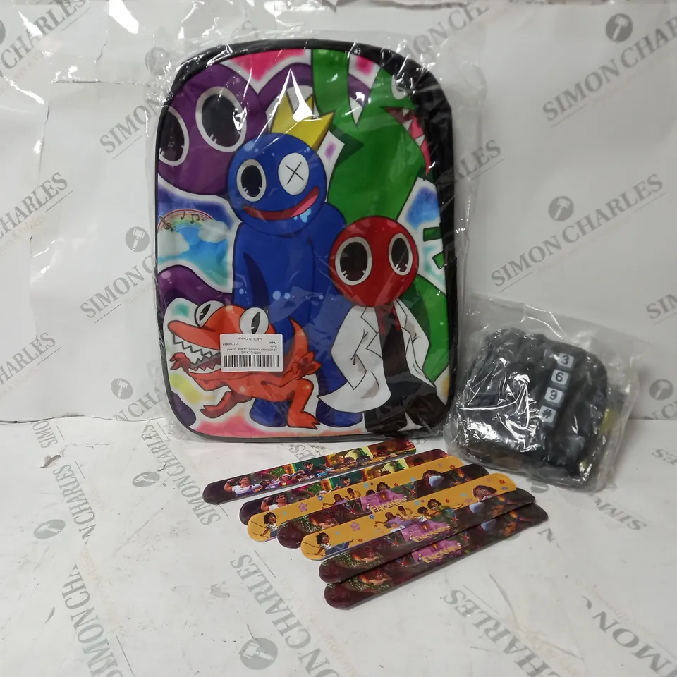 APPROXIMATELY 10 ASSORTED ITEMS TO INCLUDE REYOK KIDS SCHOOL BAG, HIP HOP COSTUME SET, ENCANTO MAGNETIC WRIST STRAP 