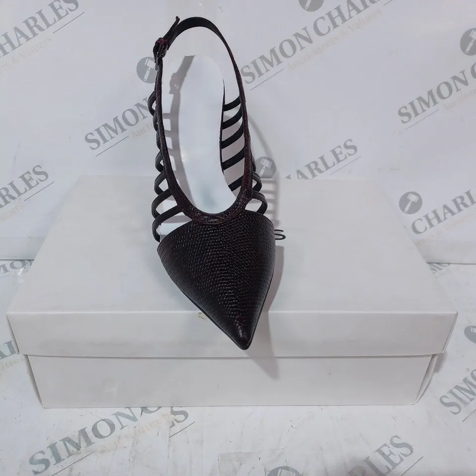 BOXED PAIR OF REISS DAPHNE SLINGBACK HEELS IN POMEGRANATE EU SIZE 39