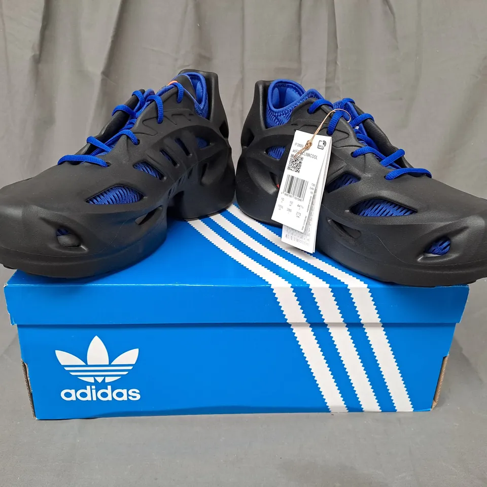 BOXED PAIR OF ADIDAS ADIFOM CLIMACOOL SHOES IN BLACK/BLUE UK SIZE 10