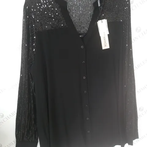 ROMAN SEQUIN INSERT BLOUSE IN BLACK - 18