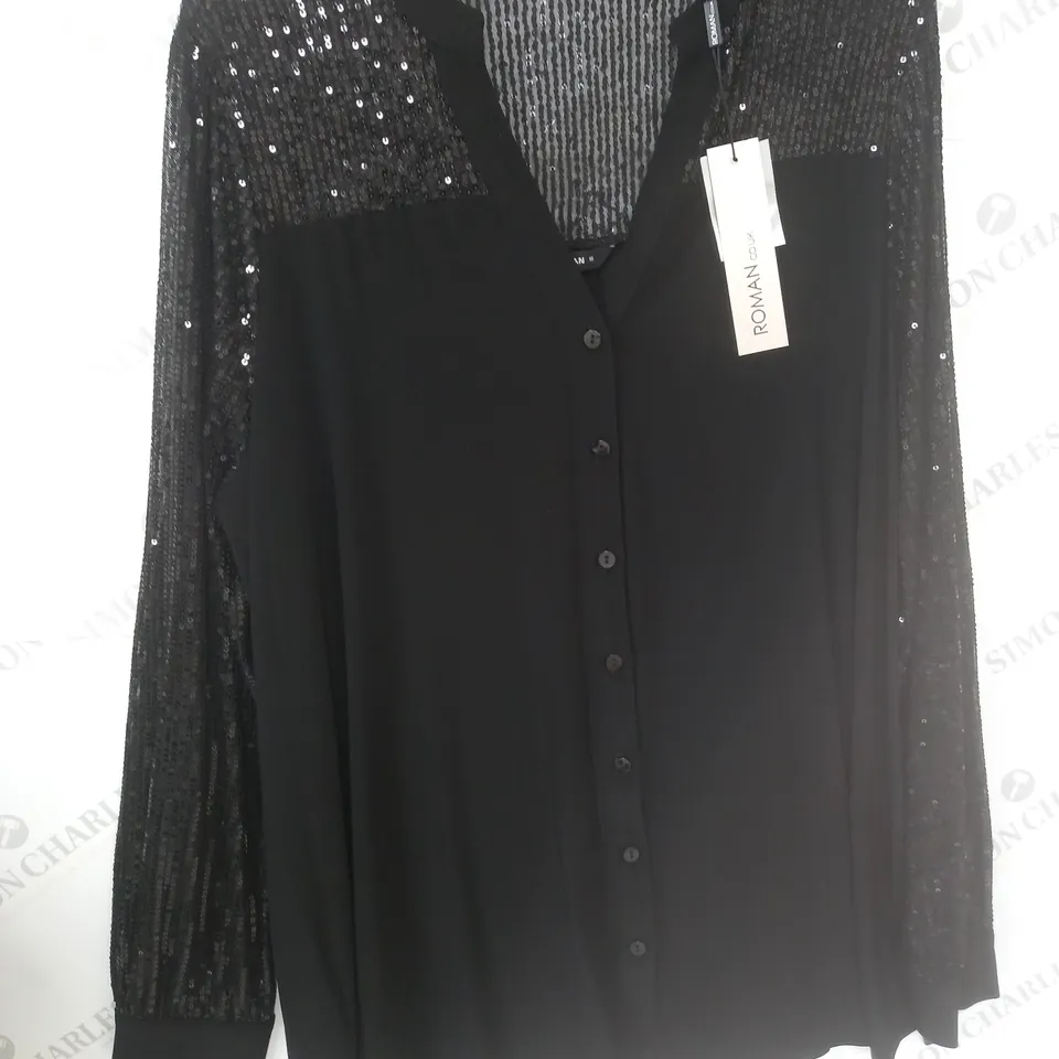 ROMAN SEQUIN INSERT BLOUSE IN BLACK - 18