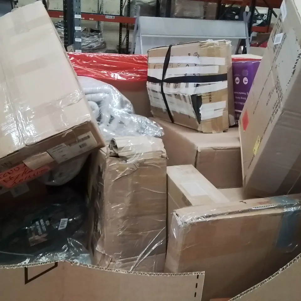 PALLET OF ASSORTED HOUSEHOLD GOODS AND PRODUCTS TO INCLUDE;BABY MUSICAL MOBILE,STEAM CLEANER,BACK MASSAGER