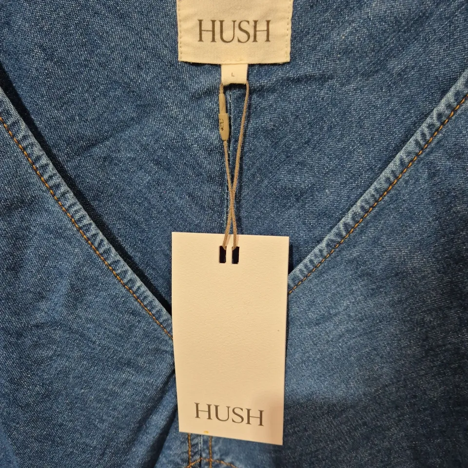 HUSH GRACE V-NECK DENIM DRESS – VINTAGE WASH BLUE, WOMEN'S UK L