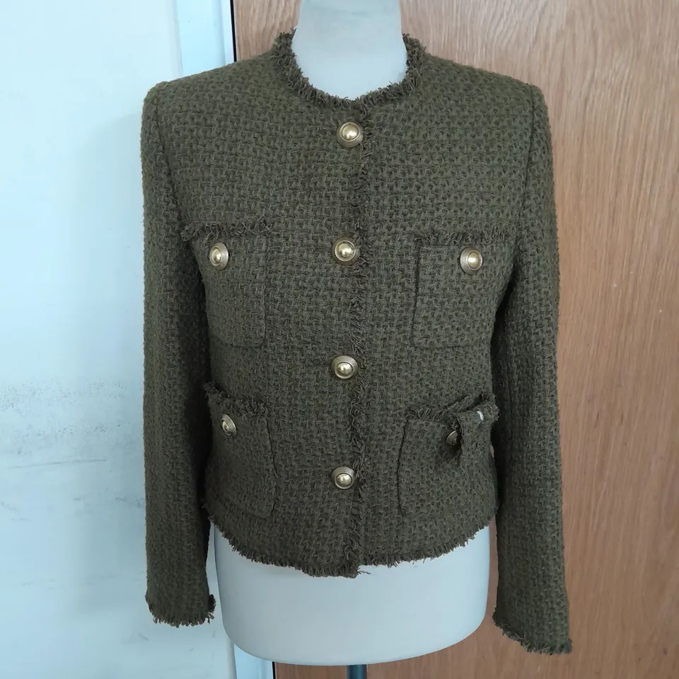 MNG WOMENS TAILORED BUTTON UP JACKET IN GREEN AND GOLD SIZE M