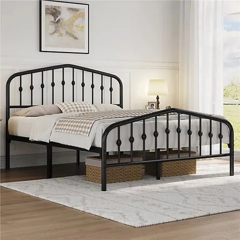 BOXED YAHEETECH SIMPLE METAL BED FRAME WITH CURVED DESIGN HEADBOARD AND FOOTBOARD - BLACK // SIZE: 150 X 200cm (1 BOX)