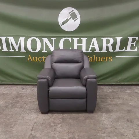 QUALITY DESIGNER ITALIAN MADE LEATHER ELECTRIC RECLINER ARMCHAIR - DARK GREY