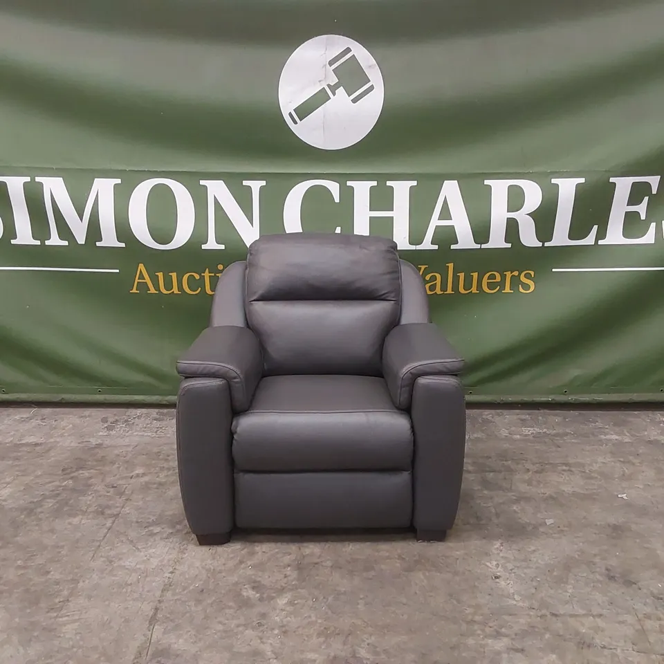 QUALITY DESIGNER ITALIAN MADE LEATHER ELECTRIC RECLINER ARMCHAIR - DARK GREY
