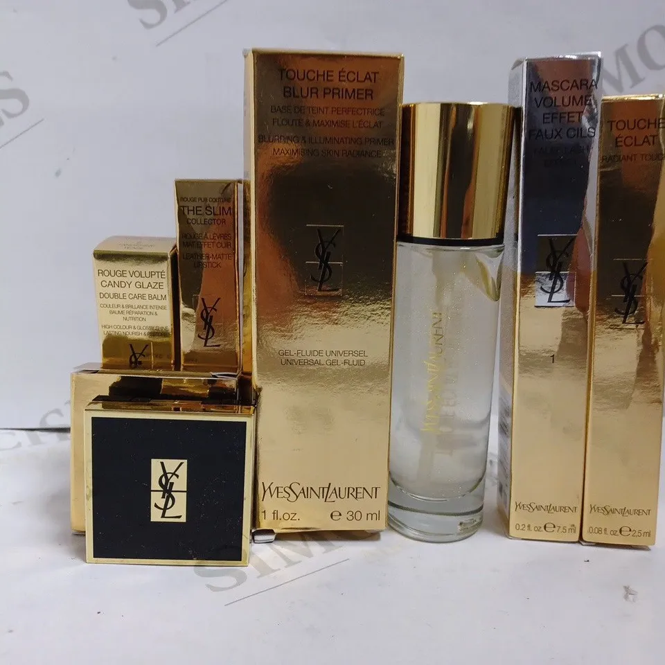APPROX 6 YVES SAINT LAURENT ITEMS INCLUDING VOLUME MASCARA, DOUBLE CARE LIP BALM, LEATHER MATTE LIPSTICK
