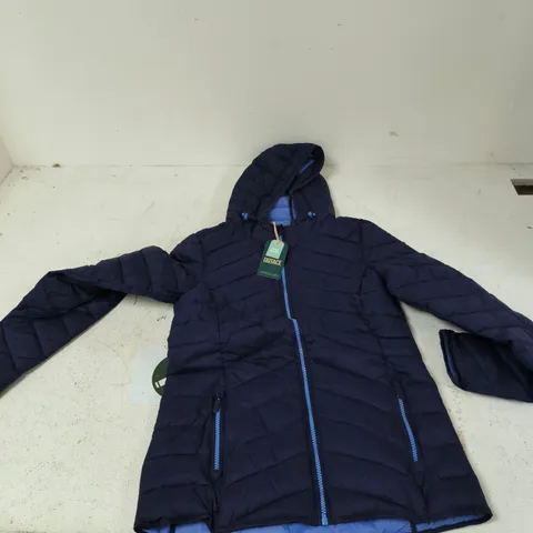 FATFACE NAVY PUFFER JACKET - WOMEN'S, UK 8 MINOR DEFECT
