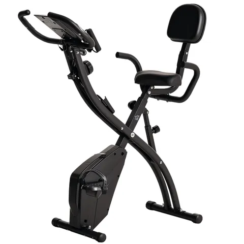 BOXED HOMCOM 2-IN-1 FOLDING EXERCISE BIKE WITH 8-LEVEL MAGNETIC RESISTANCE, ARM RESISTANCE BAND, PULSE SENSOR, BLACK