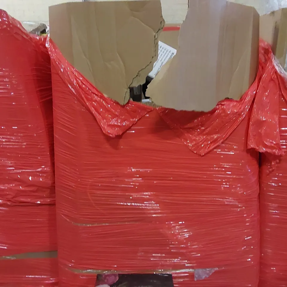 PALLET OF ASSORTED ITEMS INCLUDING: AIR FRYER, POP-UP TENT, CARPET PROTECTOR, CHILDREN'S MAP, ADJUSTABLE CURTAIN RAIL
